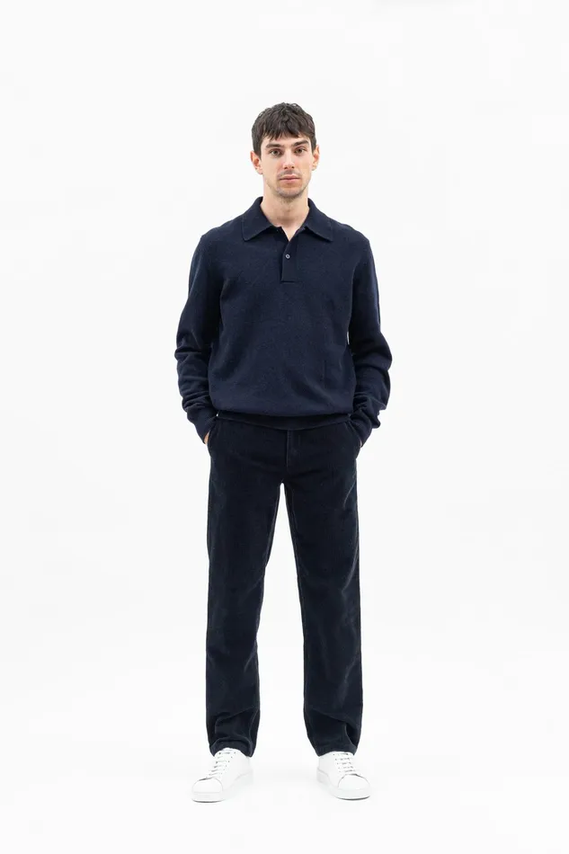 Men Norse Projects Knitwear Marco Merino Lambswool Polo Dark Navy