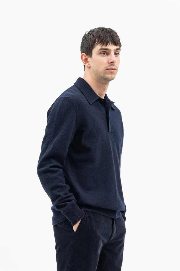 Men Norse Projects Knitwear Marco Merino Lambswool Polo Dark Navy