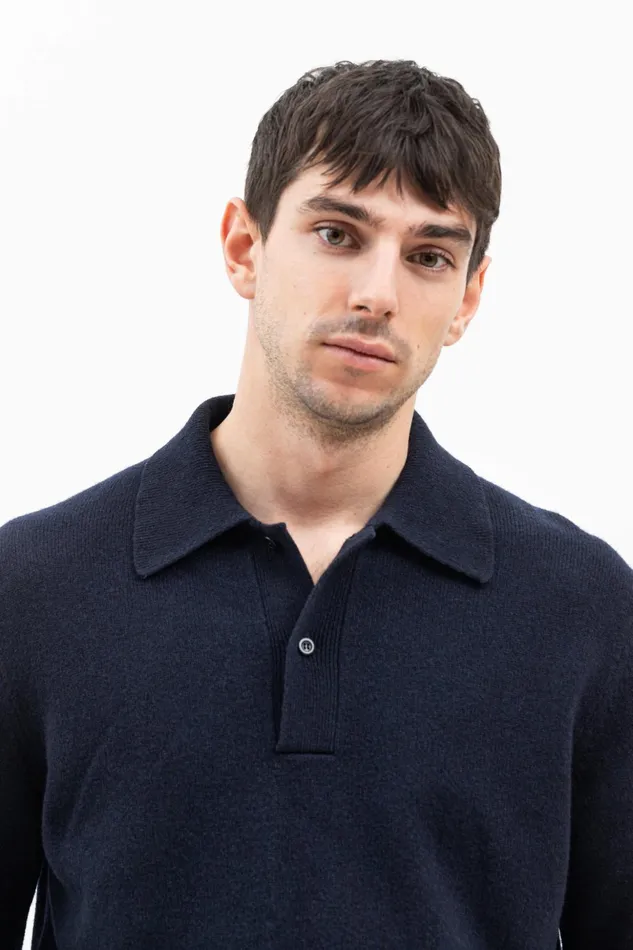 Men Norse Projects Knitwear Marco Merino Lambswool Polo Dark Navy