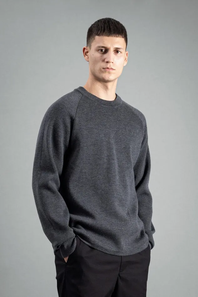 Men Norse Projects Knitwear Tech Merino Milano Crew Charcoal Melange