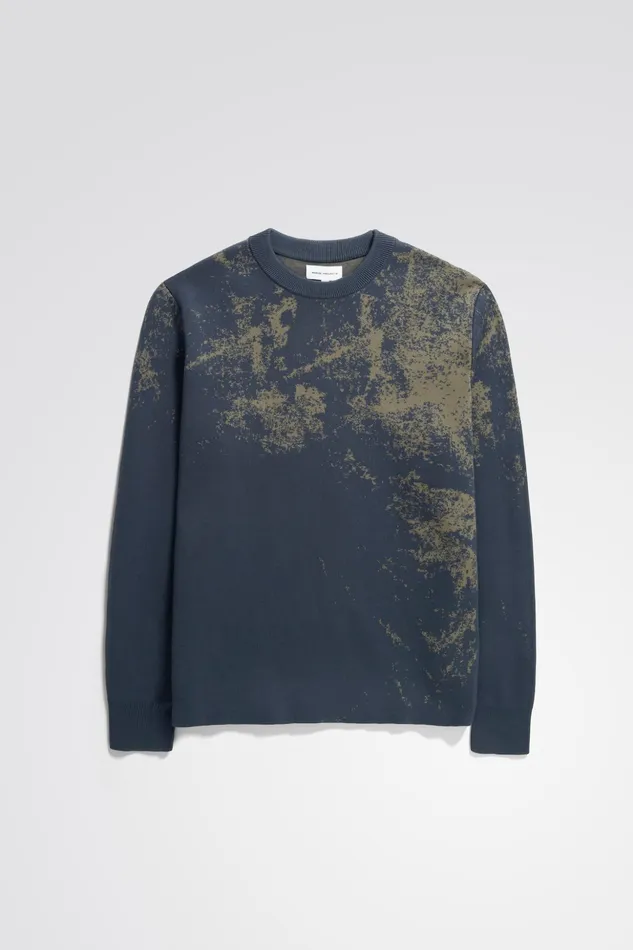 Men Norse Projects Knitwear Teis Cotton Jacquard Sweater Steel Blue