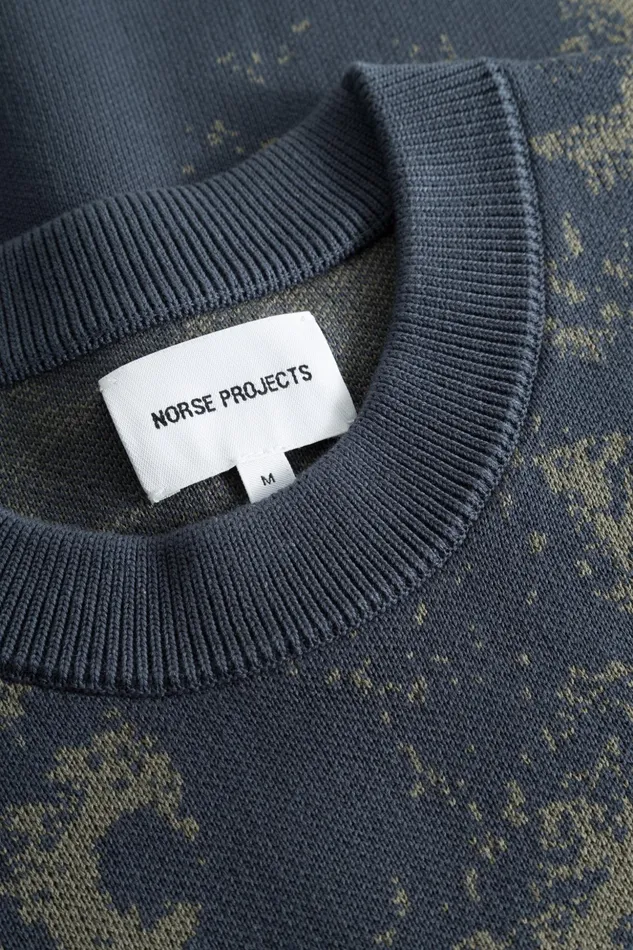Men Norse Projects Knitwear Teis Cotton Jacquard Sweater Steel Blue