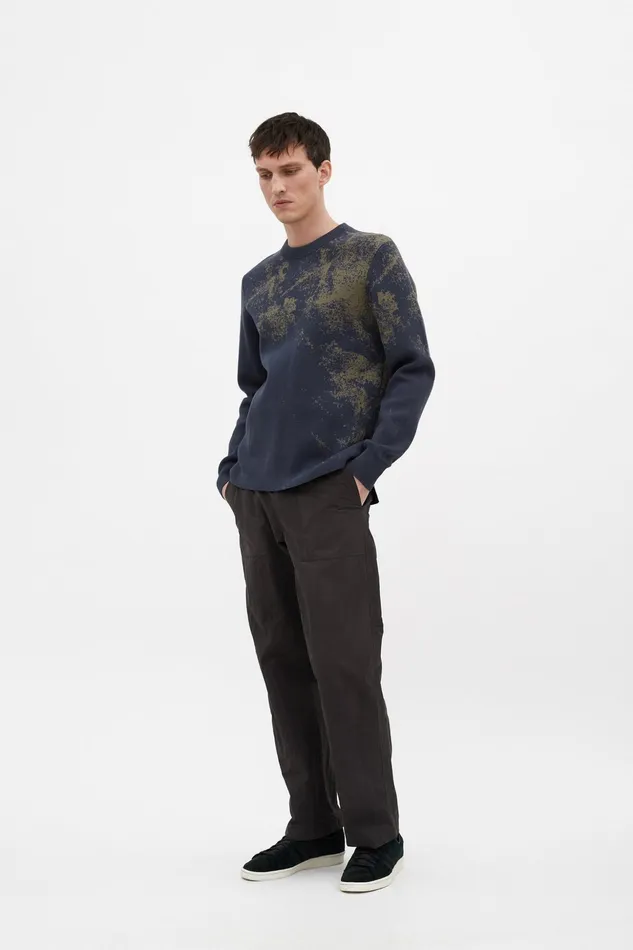 Men Norse Projects Knitwear Teis Cotton Jacquard Sweater Steel Blue