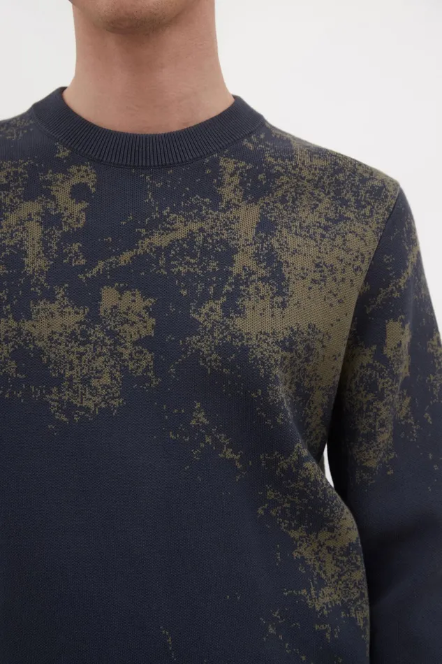 Men Norse Projects Knitwear Teis Cotton Jacquard Sweater Steel Blue