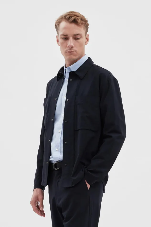 Men Norse Projects Overshirts Jens Cordura Tech Wool Overshirt Dark Navy