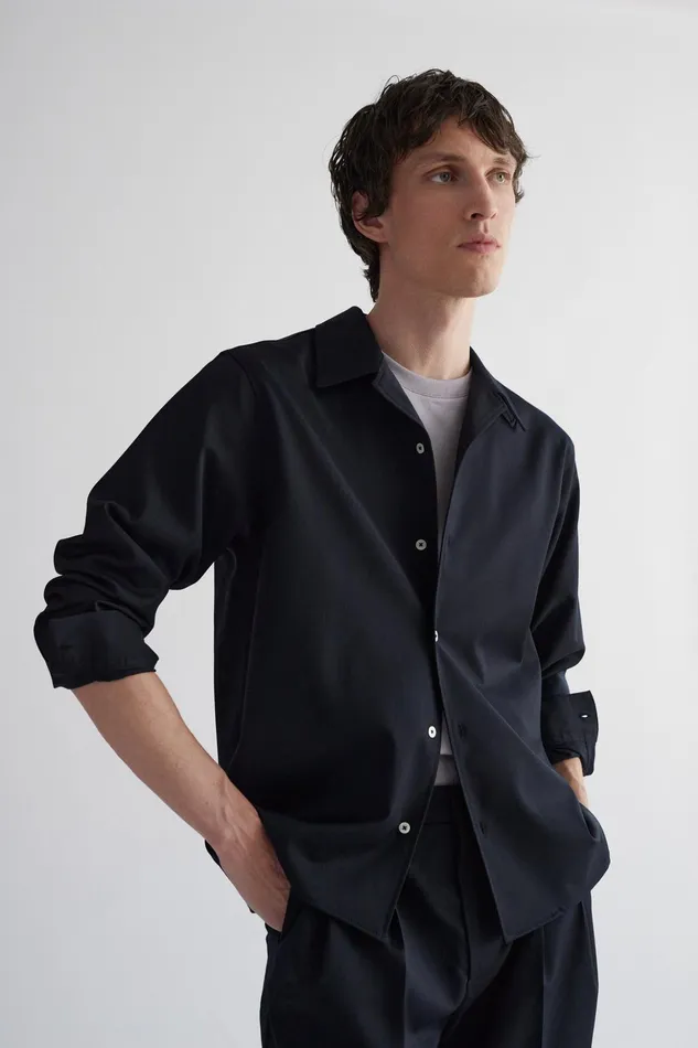 Men Norse Projects Shirting Carsten Light Wool LS Shirt Dark Navy