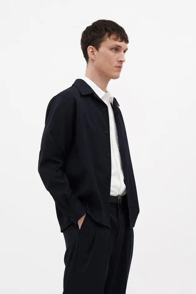 Men Norse Projects Shirting Carsten Light Wool LS Shirt Dark Navy