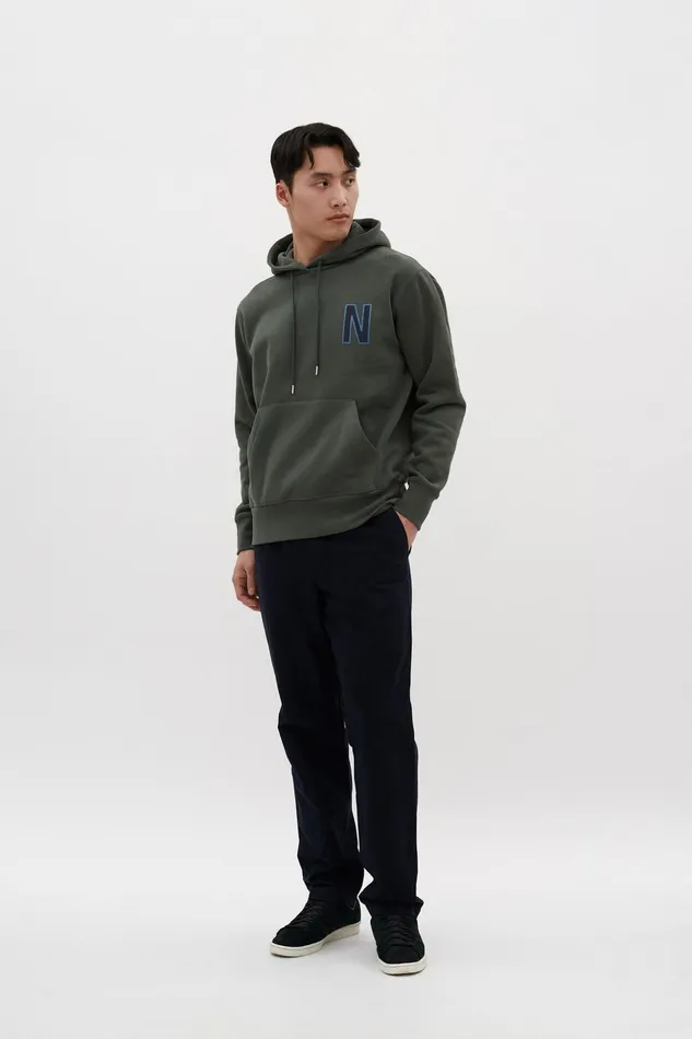 Men Norse Projects Sweatshirts Arne Relaxed Organic Brushed Fleece Large N Hoodie Spruce Green