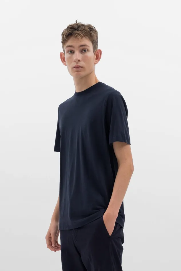 Men Norse Projects TShirts Cotton Crpe Tshirt Dark Navy