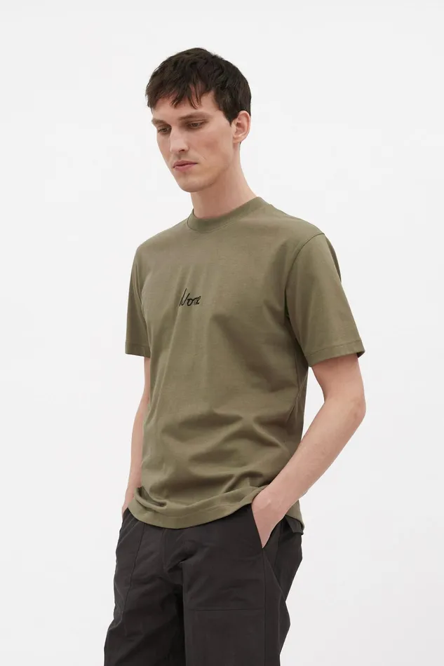 Men Norse Projects TShirts Johannes Organic Chain Stitch Logo Tshirt Sediment Green