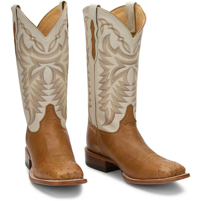 MEN Pascoe 13034 Smooth Ostrich Antique Saddle Justin Boots Western