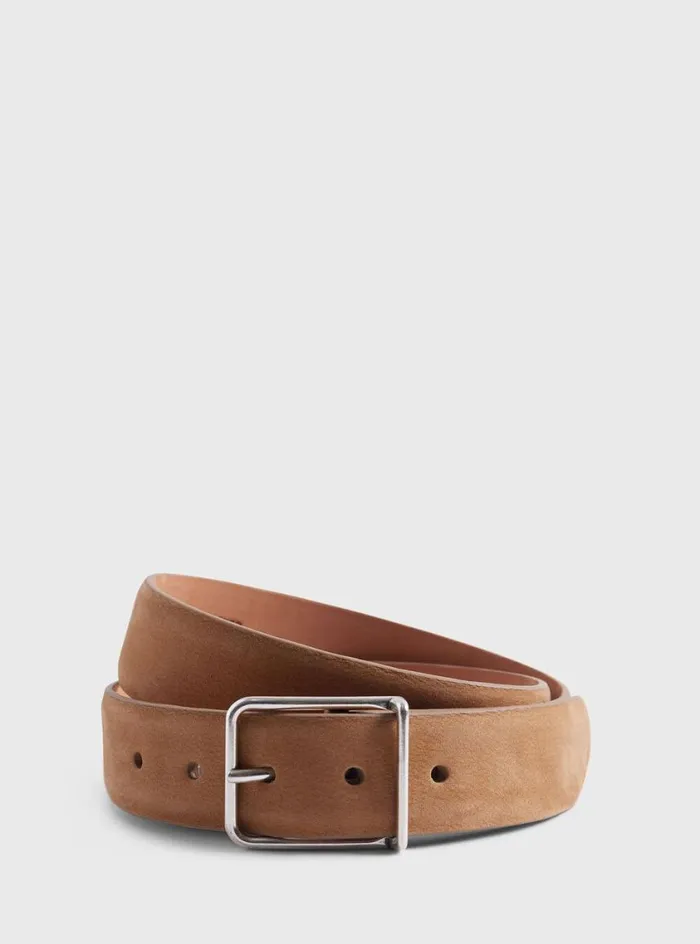 Men Paul Stuart Belts Suede Belt With Nickel Buckle Tan