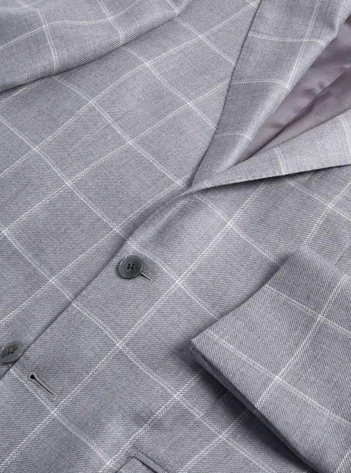 Men Paul Stuart Blazers and Jackets Cashmere and Silk Windowpane Jacket Light Grey