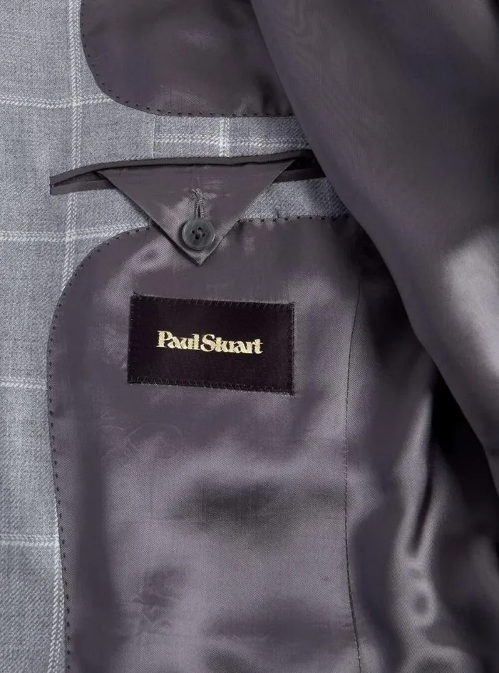 Men Paul Stuart Blazers and Jackets Cashmere and Silk Windowpane Jacket Light Grey