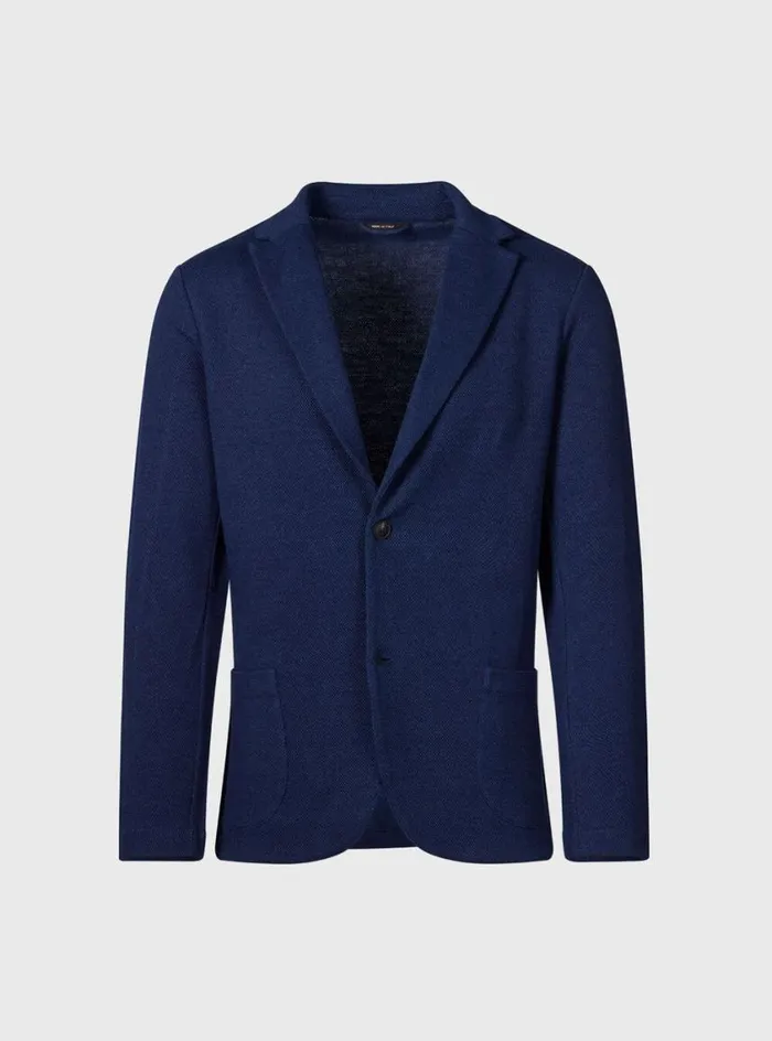Men Paul Stuart Blazers and Jackets Linen and Cotton Piqu Knit Blazer Navy