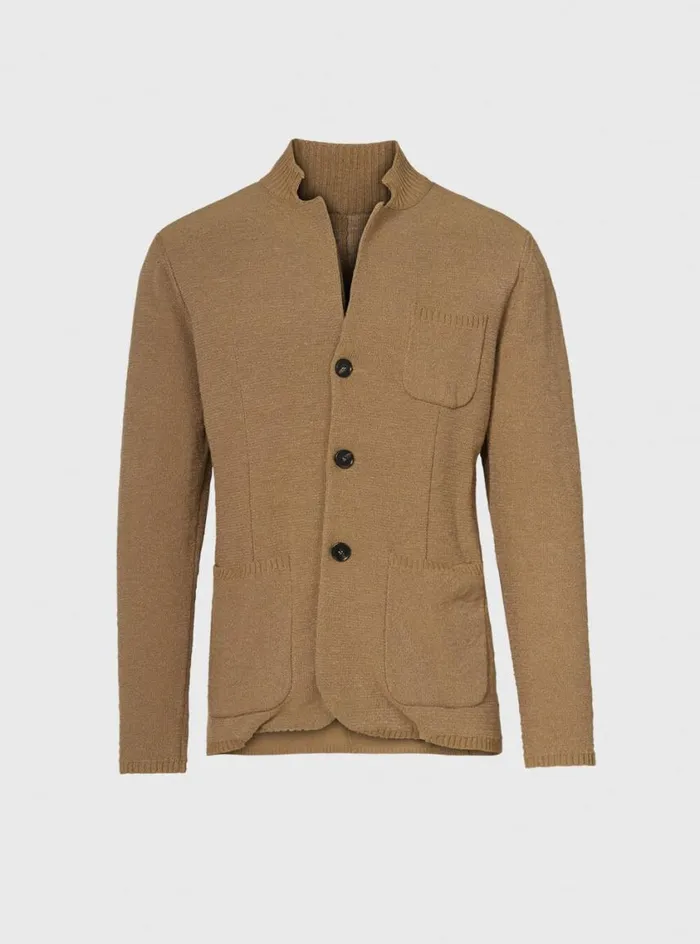 Men Paul Stuart Blazers and Jackets Washed Boucl Knit Jacket Tobacco