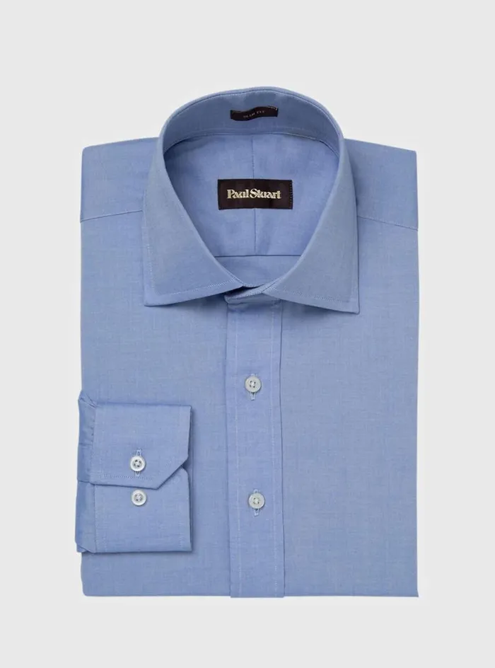 Men Paul Stuart Dress Shirts Blue Cotton Slim Fit Dress Shirt Blue