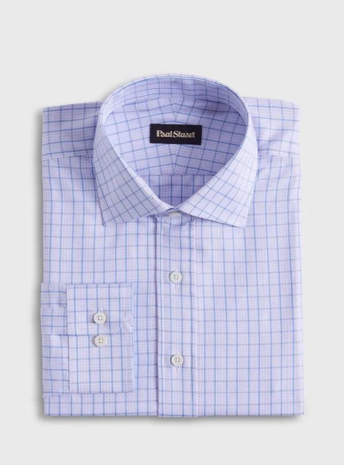 Men Paul Stuart Dress Shirts Cotton Check Slim Fit Dress Shirt Lilac