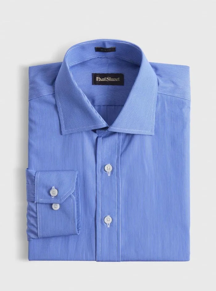 Men Paul Stuart Dress Shirts Stripe Slim Fit Dress Shirt Navy
