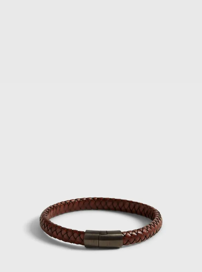 Men Paul Stuart Jewelry Brown Braided Leather Bracelet With Sterling Silver Closure Brown Men Paul Stuart Jewelry Brown Braided Leather Bracelet With Sterling Silver Closure Brown