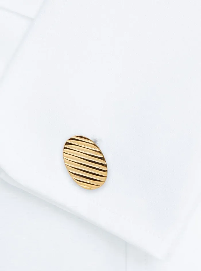 Men Paul Stuart Jewelry Gold Vermeil Oval Ribbed Cufflinks Gold