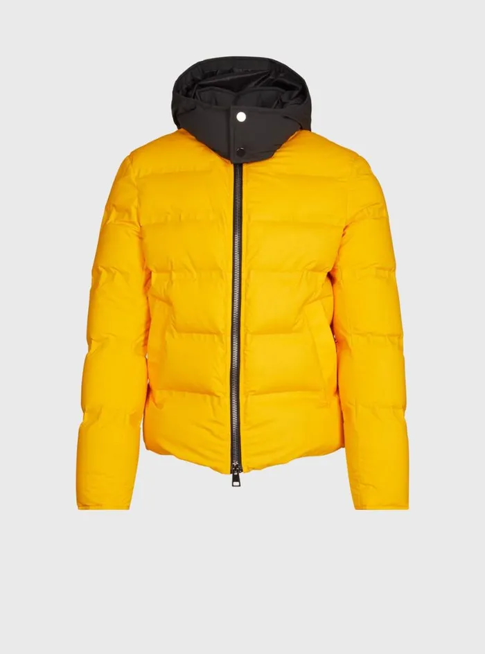 Men Paul Stuart Outerwear Down Hooded Puffer Jacket Blackyellow