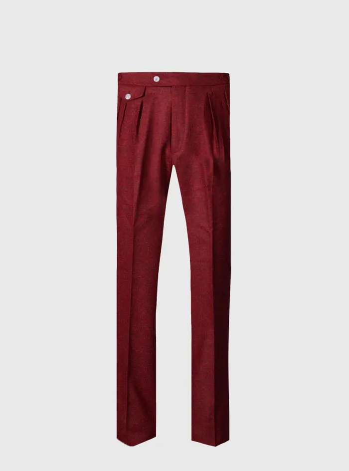 Men Paul Stuart Pants Shetland Wool French Pleat Trouser Crimson