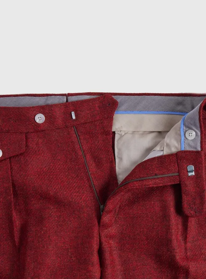 Men Paul Stuart Pants Shetland Wool French Pleat Trouser Crimson