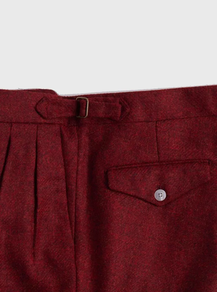Men Paul Stuart Pants Shetland Wool French Pleat Trouser Crimson