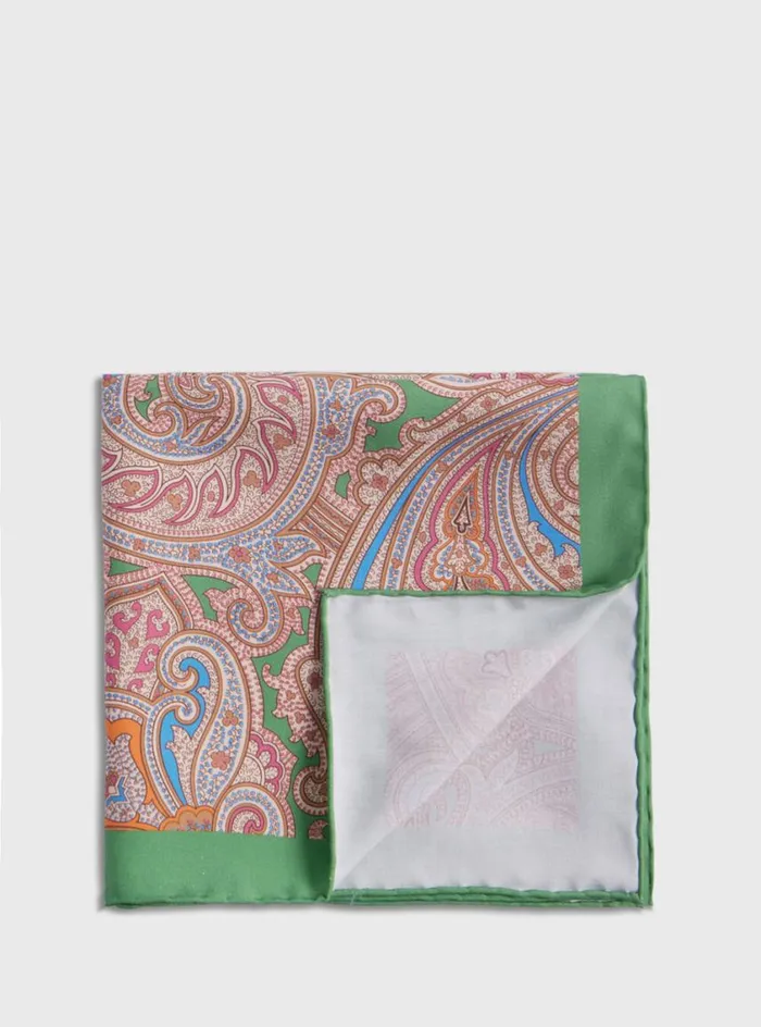 Men Paul Stuart Pocket Squares Habotai Silk Summer Paisley Pocket Square Mint