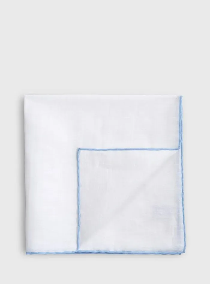 Men Paul Stuart Pocket Squares Handkerchief With Contrast Border Light Blue