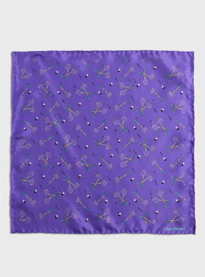 Men Paul Stuart Pocket Squares Silk Twill Tennis Racket Print Pocket Square Lilac
