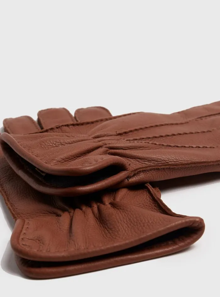 Men Paul Stuart Scarves Hats Gloves Deerskin Leather Glove With Cashmere Lining Saddle