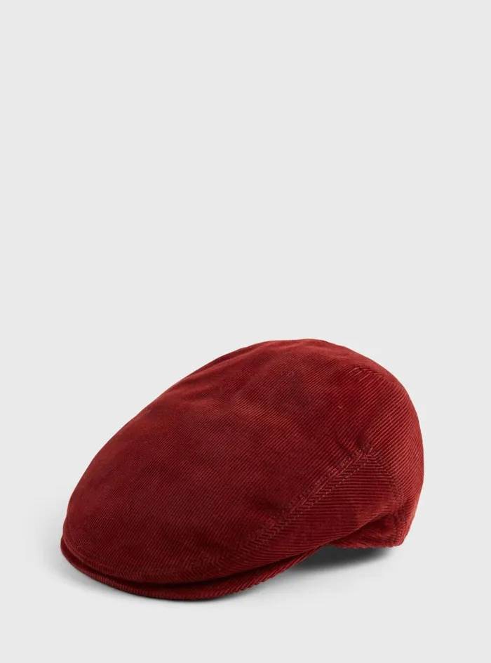 Men Paul Stuart Scarves Hats Gloves Soft Corduroy Cap Rust