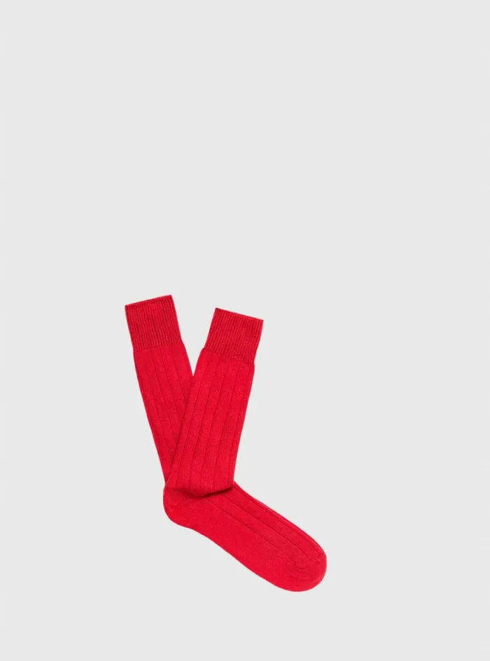 Men Paul Stuart Socks Cashmere Blend Ribbed Sock Red