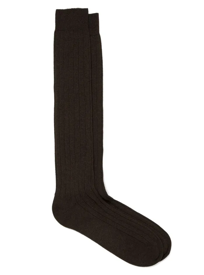 Men Paul Stuart Socks Cashmere Ribbed Sock Brown