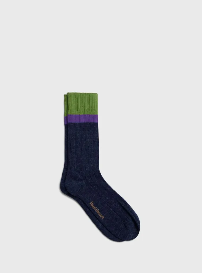 Men Paul Stuart Socks Cotton Denim Melange Sport Sock Lime Green