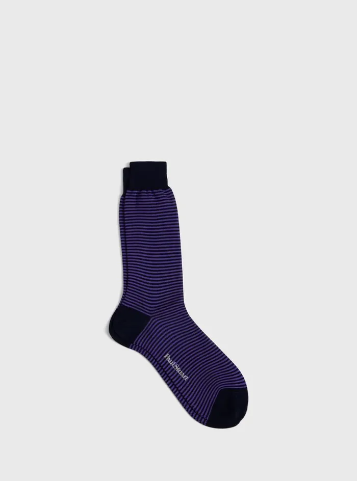 Men Paul Stuart Socks Cotton Horizontal Stripe Sock Purpleblack