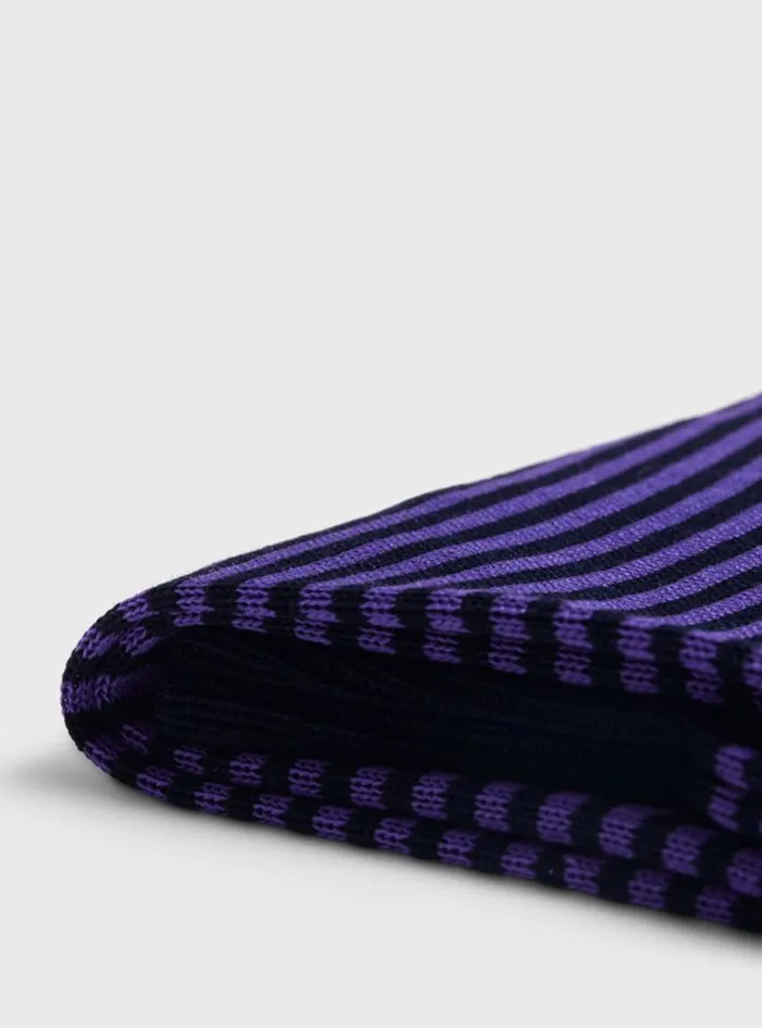 Men Paul Stuart Socks Cotton Horizontal Stripe Sock Purpleblack