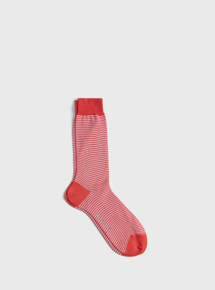 Men Paul Stuart Socks Cotton Horizontal Stripe Sock Red