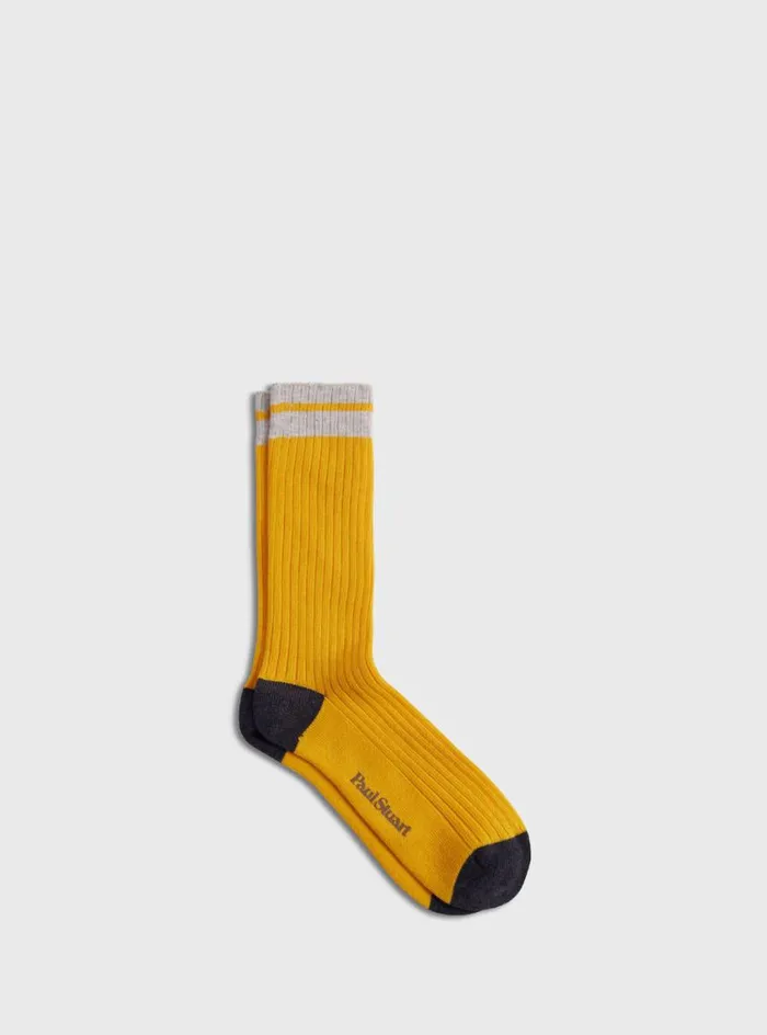 Men Paul Stuart Socks Cotton Ribbed Sport Sock Yellow