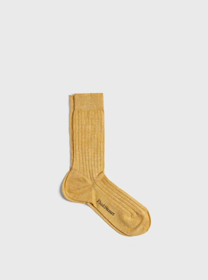 Men Paul Stuart Socks Linen and Cotton Blend Melange Ribbed Sock Olive