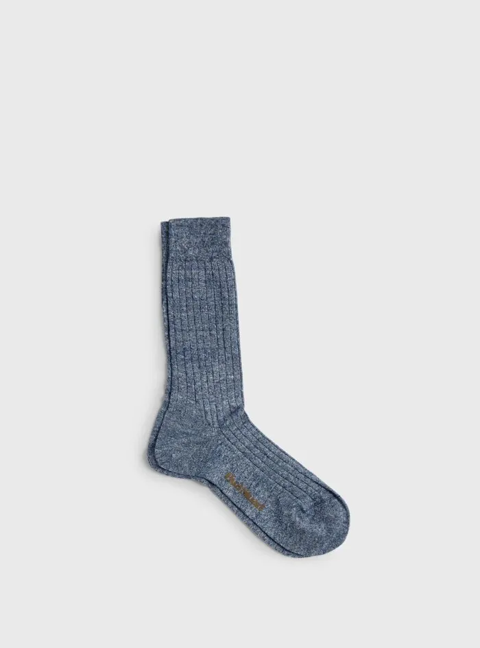 Men Paul Stuart Socks Linen and Cotton Blend Melange Ribbed Sock Olive