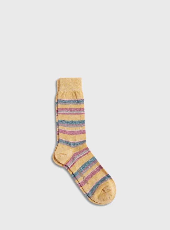 Men Paul Stuart Socks Linen Mlange Striped Sock Yellow