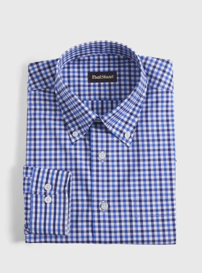Men Paul Stuart Sport Shirts Cotton Check Sport Shirt Blue