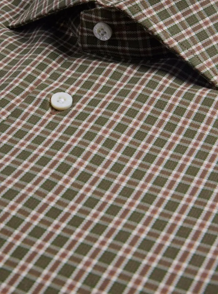 Men Paul Stuart Sport Shirts Cotton Flannel Plaid Sport Shirt Brownolive