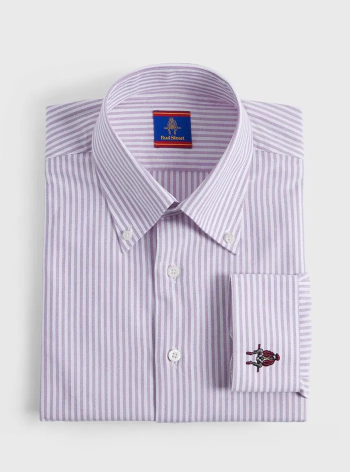 Men Paul Stuart Sport Shirts Cotton Oxford Striped Sport Shirt Lavender