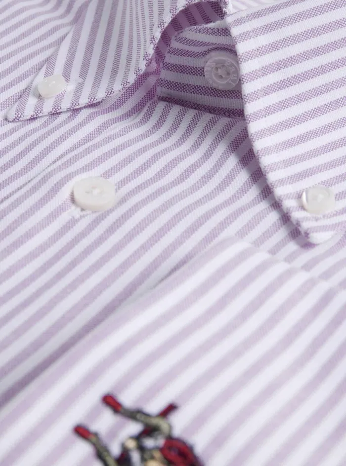 Men Paul Stuart Sport Shirts Cotton Oxford Striped Sport Shirt Lavender