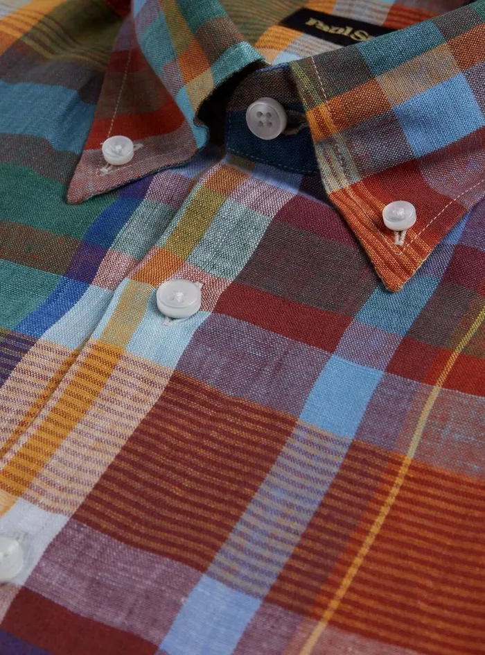 Men Paul Stuart Sport Shirts Linen Plaid Sport Shirt Multi