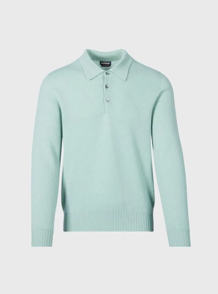 Men Paul Stuart Sweaters Cashmere Long Sleeve Polo Sage